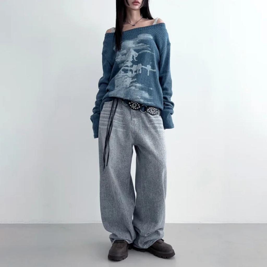 VAYLA Autumn Harajuku Women Printing Tees Vintage Streetwear Grunge Skew Collar Tops Y2k Aesthetic Loose Casual Hiphop Vintage Tops