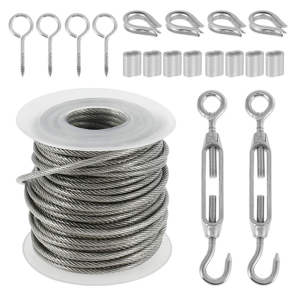 15M/30M Stainless Steel Cable Rope Kit Heavy Duty Garden Wire Cable Railing Wire Fence Roll for Outdoor Tent 304 PVC Coated