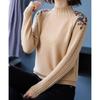 Bestickte Blumen Halber Stehkragen Pullover Damen Herbst Winter Dick Warm Gestrickter Pullover Slim Gerippt Weiche Oberteile