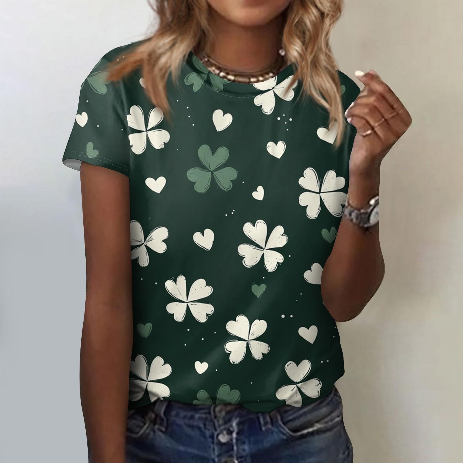 

Женская модная повседневная блузка с круглым вырезом и короткими рукавами с цветочным принтом XL