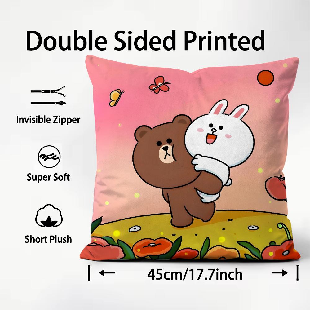 

BBrown BearR And Cony Cute Cushion Cover Plush Fabric Soft DoubleSided Printed Sofa Warm Winter Home Child Gift Pillow Case 30x30cm
