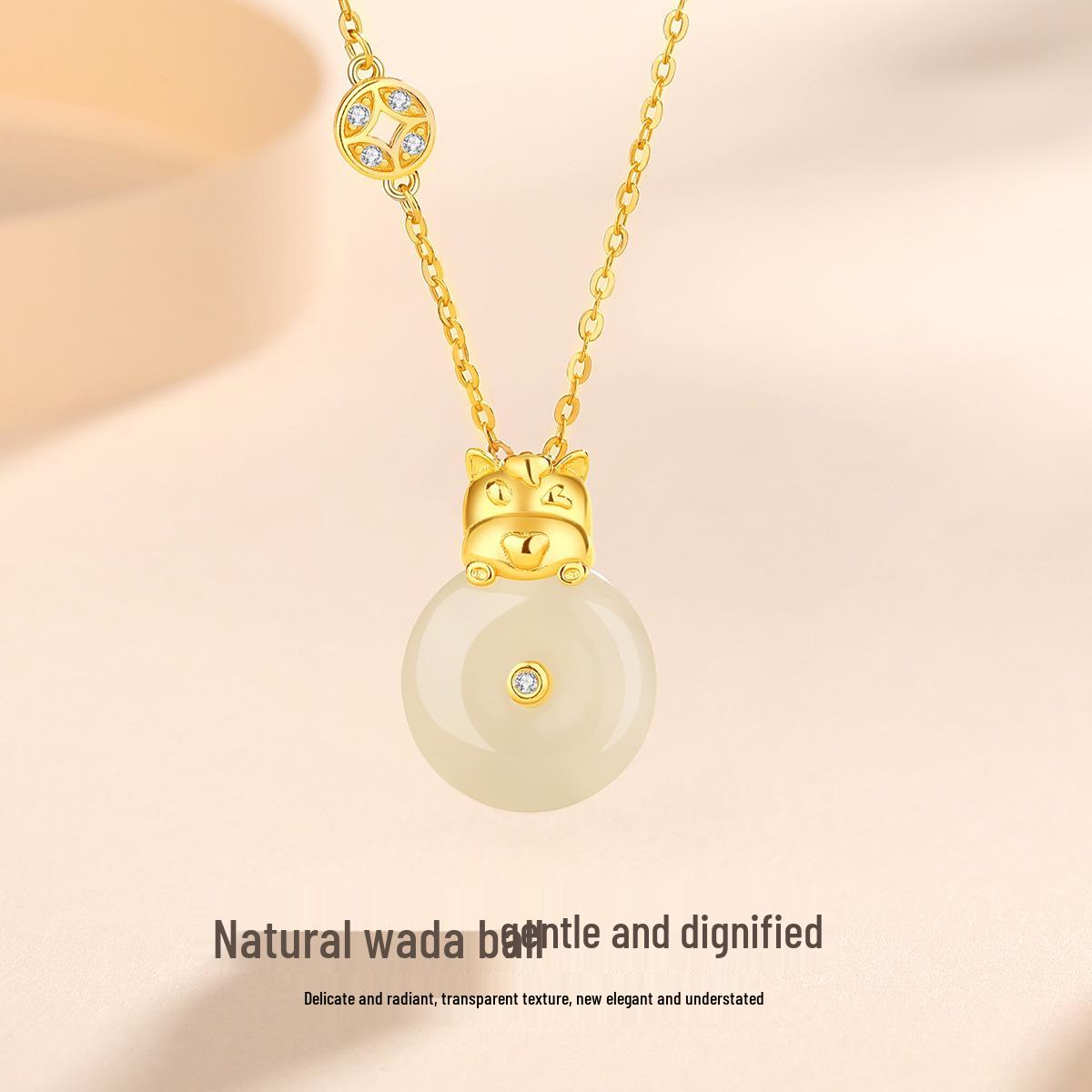 Original Ping an Buckle S925 Sterling Silver Necklace for Women - New Chinese Style with High-End Hetian Jade and Cute Horse Clavicle Chain. S925 Silver