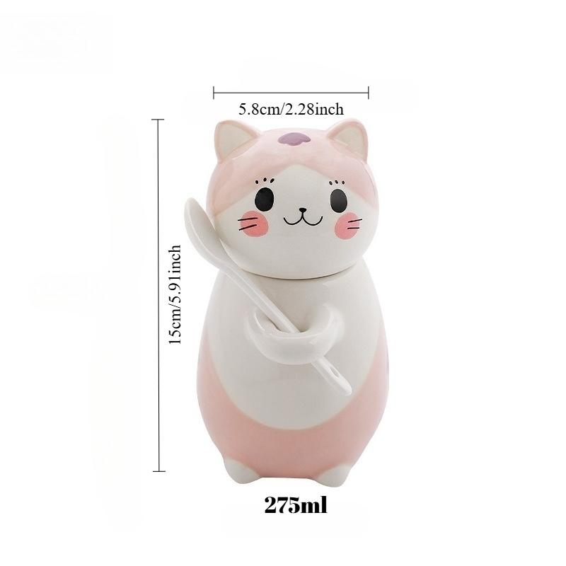 Cat-themed ceramic mug with lid and spoon coffee mug milk mug, student water bottle cute cup cups cups and mugs ceramic mug 275ml