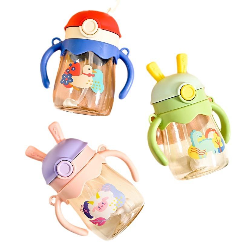 Infant Cartoon Drinking Cup with Handle Bounce Cover Childrens Straw Cup Drop-Resistant Kindergarten Men and Women Baby Learns to Drink