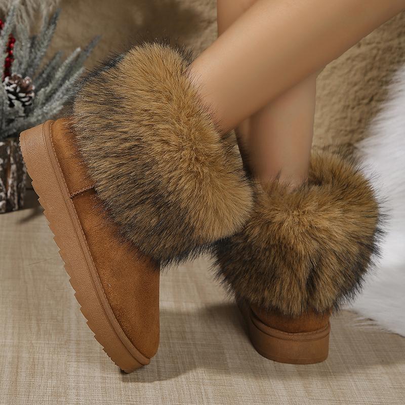 Fashion Faux Fur Platform Snow Boots Women 2025 Winter Non Slip Fluffy Ankle Boots Woman Comfort Thick Plush Warm Cotton Shoes Female