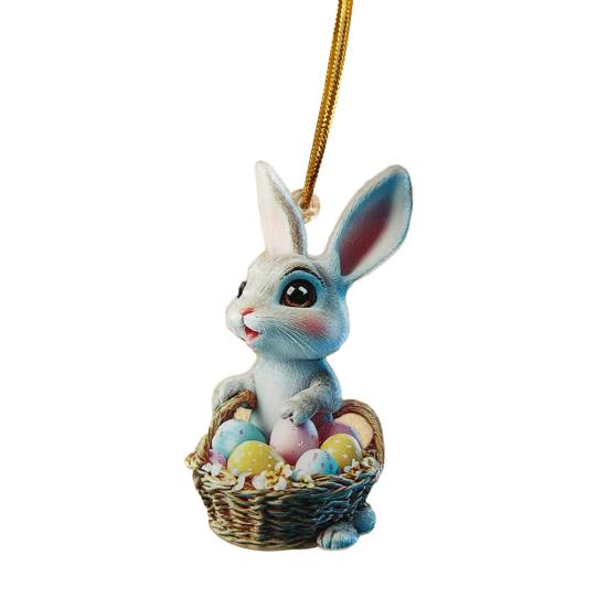 Easter Bunny Ornament 2D Flat Acrylic Bunny Car Rearview Mirror Charm Cartoon Bunny Egg Hanging Pendant for Home Car Window Backpack Holiday Decor