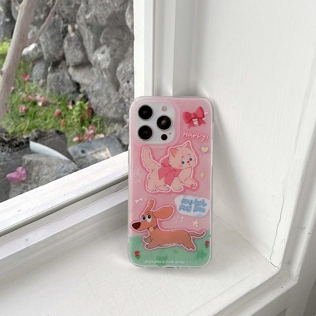 

Противоударный чехол для телефона с изображением розового кота Imd высокого качества 2023 Happy Puppy Dog с рисунком для Iphone 11 12 Promax 14 13 Pro Max Back Fundas for iphone 11