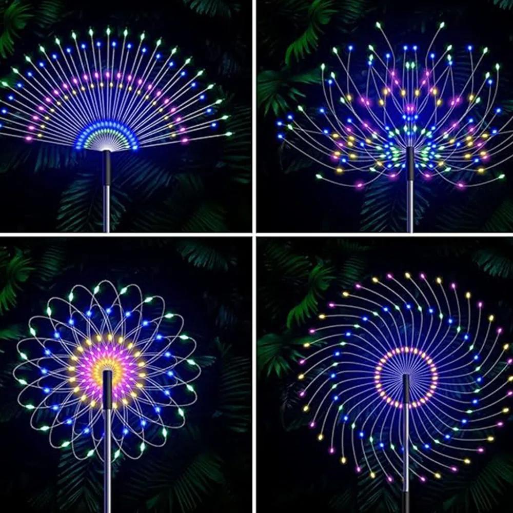 Outdoor Solar Powered Fireworks Lights 8 Modes Garden Waterproof Lawn Lamp Dandelion Light For Yard Camping Christmas Decor