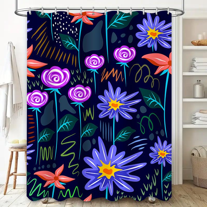 Bright Floral Shower Curtain Blue Green Purple Flowers Bathroom Decor Waterproof Fabric 240X180Cm Home Decor Item #376954