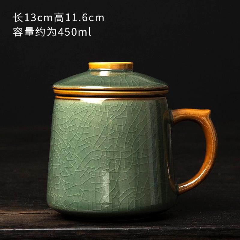 Chinese Ru Kiln Teacup Blue And White Ceramic With Lid Tea Separation Water Cup Household Special Tea Cup Office Mug