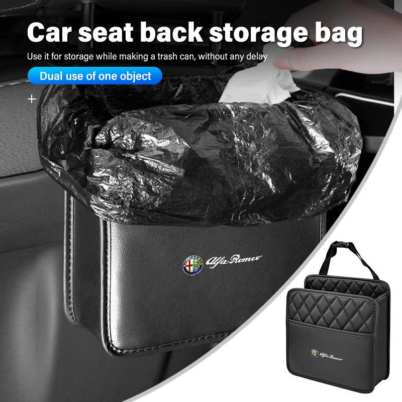 Leather Car Tissue Storage Box Seat Back Paper Water Cup Bag For Alfa Romeo GT Stelvio F1 Brera Volante Tonale Gloria Disco