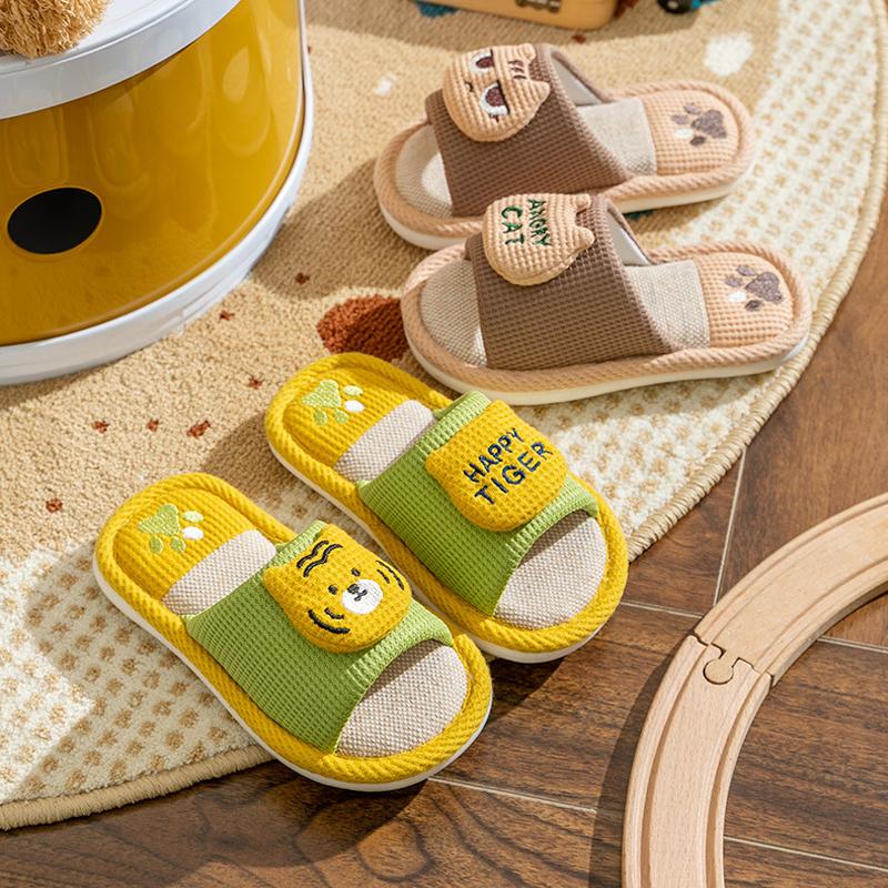Fashion Litfun New Kids Slippers Linen Home Boys Girls Slippers Cartoon Rabbit Summer Indoors Kids Slides Comfort Non-slip Kids Sandals