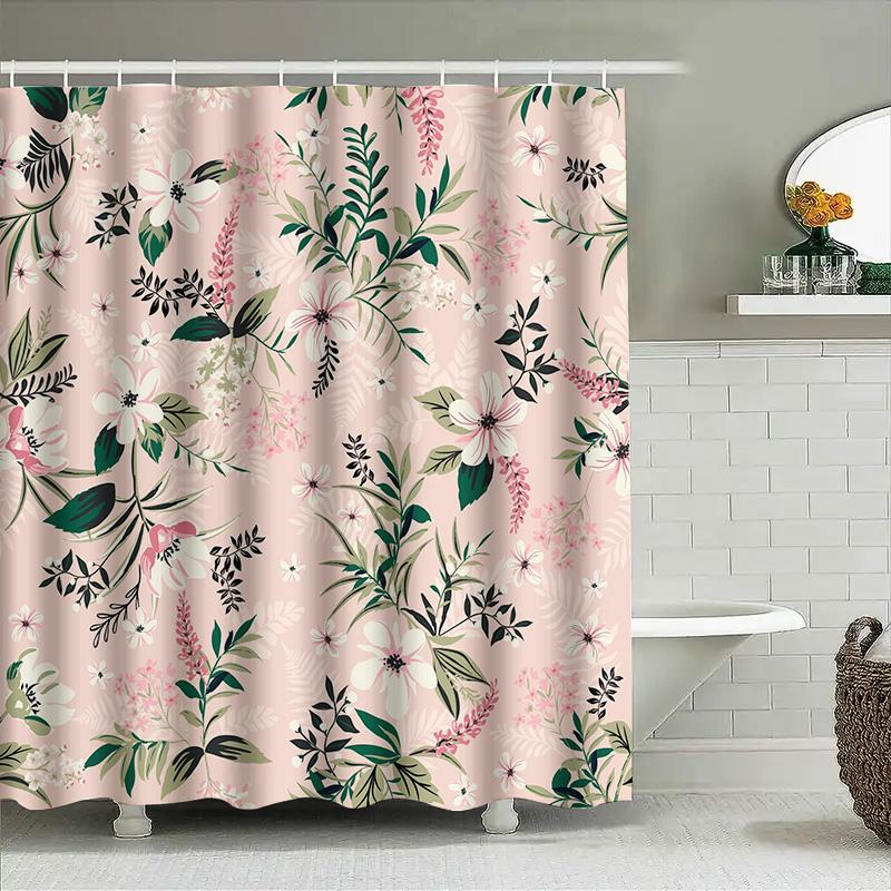 Vintage Bohème Blumenduschvorhang Rosa Grün Weiß Schwarz Wasserdicht Polyester Dekorative Badezimmeraccessoires 180X245Cm (6 Fuß