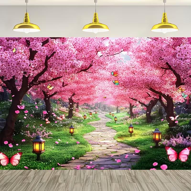 

2D Romantic Cherry Blossom Path Backdrop Floral Tunnel Photo Background 47.2x31.5inch/120*80cm