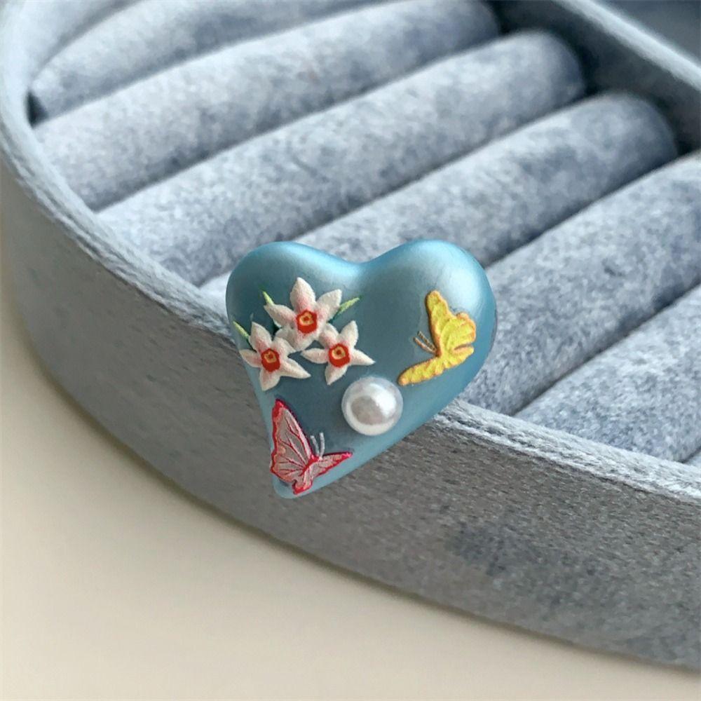 Dripping Oil Enamel Flower Ring Open Ring Irregular Enamel Ring Fashion Heart Ring Women