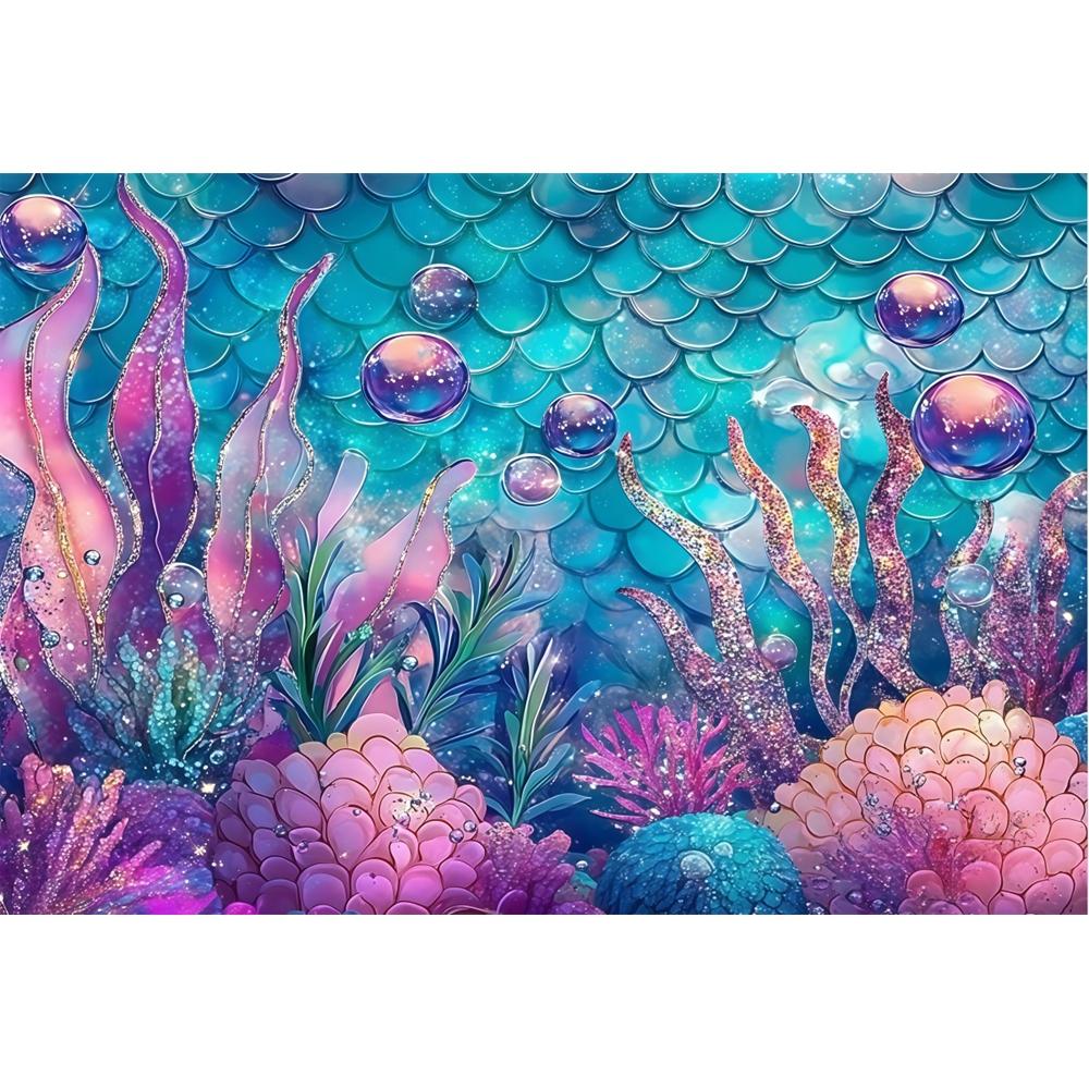 Blue Underwater World Photography Background Ocean Undersea Coral Castle Shells Kid Birthday Party Decor Portrait Photo Backdrop