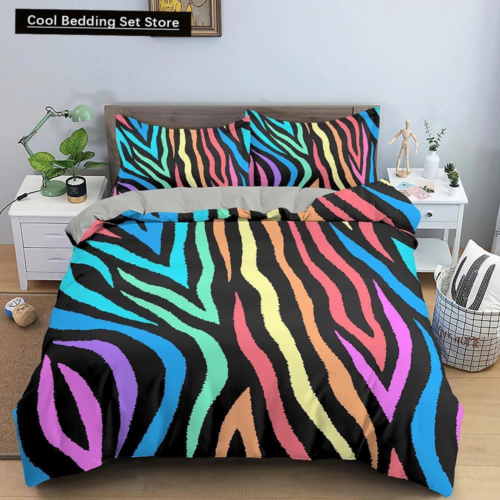 Geometric Printed Bedding Set Colorful Stripe Duvet Cover For Kids Children Quilt Cover 2/3Pcs Microfiber Fabric Home Textile