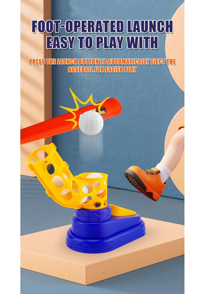 Children's Baseball Toy Set with Pedal Launcher and Telescopic Bat for Indoor/Outdoor Parent-Child Sports
