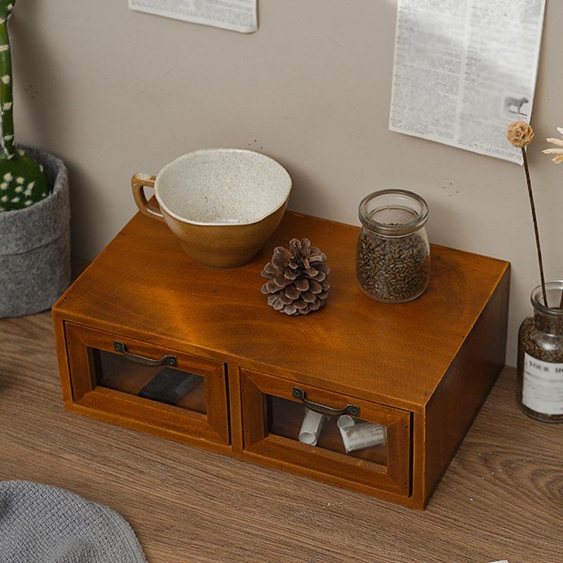 Single/Double Drawer1pc Solid Wood Retro Desktop Storage Box,Cosmetics&Office supplies&Jewelry Desk Storage Rack Suitable For Weddings, Mother's Day.