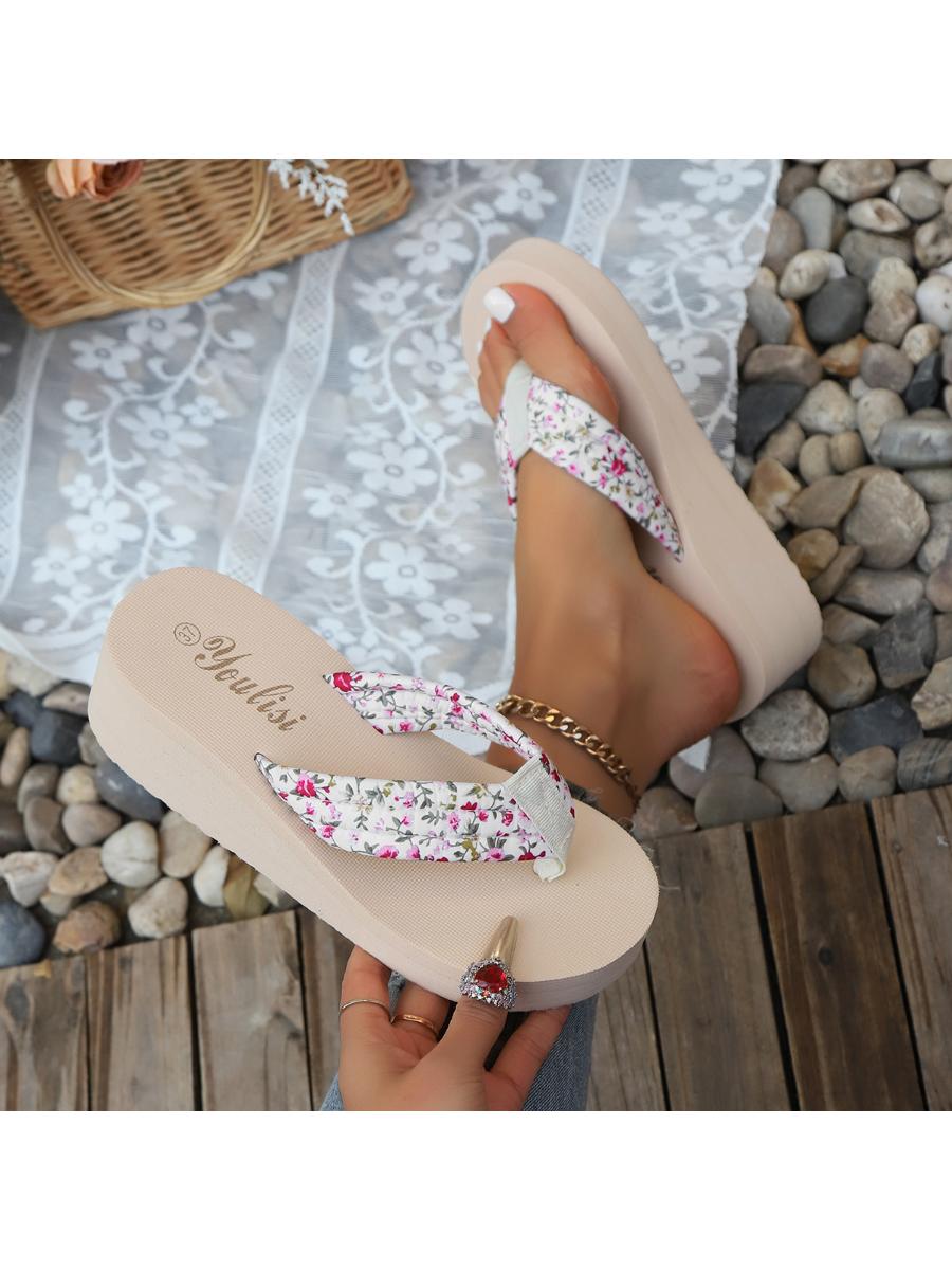 

Женские модные шлепанцы с цветочным узором, нескользящие, легкие, пляжные тапочки на платформе, женская обувь с дышащим открытым носком 43 белый