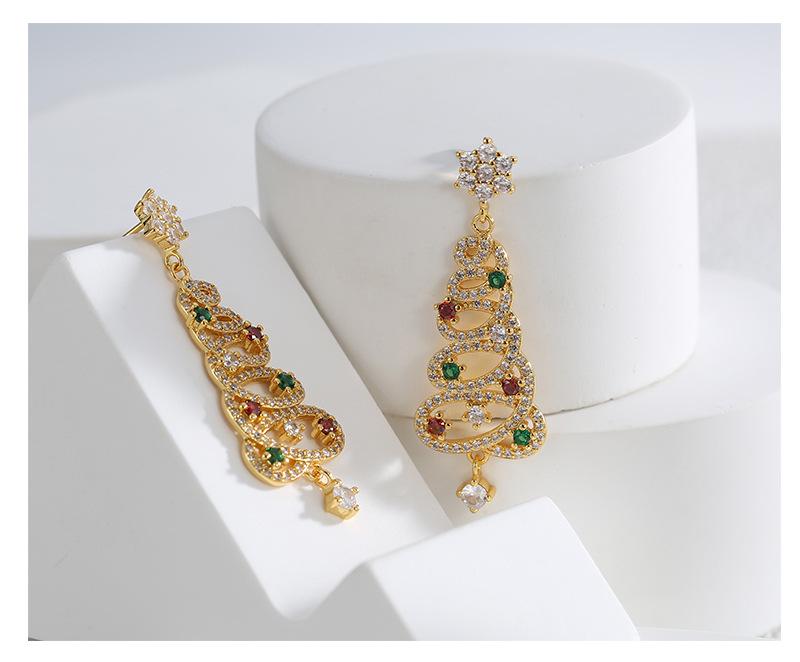 E0535 European & American Christmas Tree Snowflake Zircon Stud & Dangle Earrings for Women