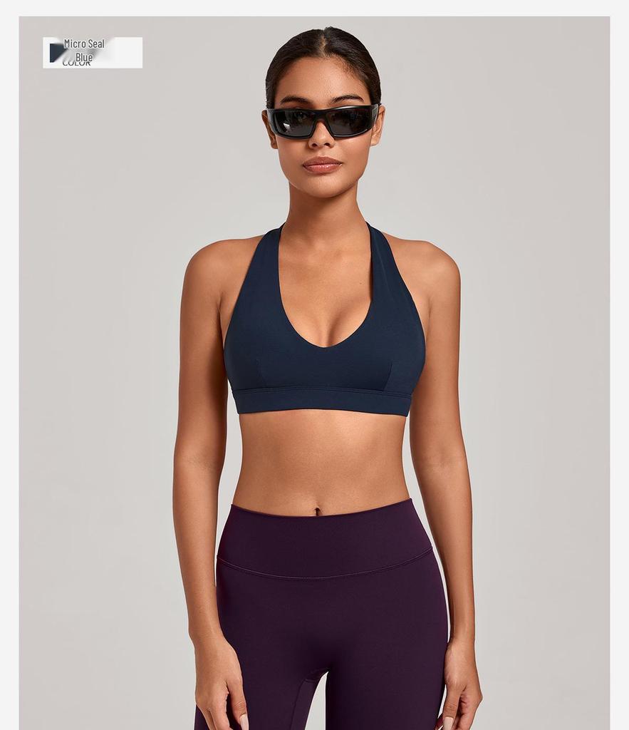 Cross-Strap Halter Neck Yoga Bra for Running and Fitness