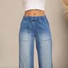 Women S Wide Leg Drawstring Elastic Waist Relaxed Fit Casual Denim Jeans