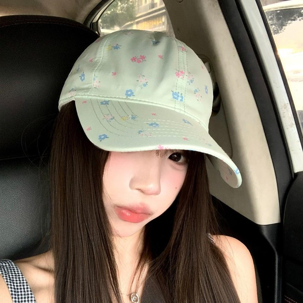 Mint Green Floral Cotton Baseball Cap With Wide Brim Sun Shade For Women Summer Sun Protection