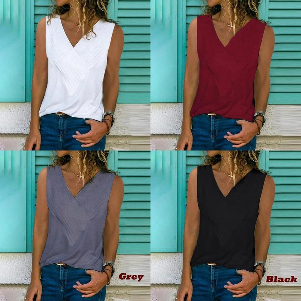 Premium Quality Women Sleeveless Blouse Vest Top Summer Casual V Neck Tank T-shirt Beach Shirts For Effortless Style