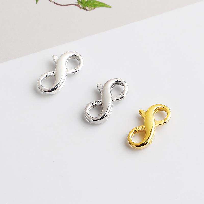 Gold-Plated S925 Sterling Silver S-Hook Figure 8 Spring Clasp for DIY Bracelet/Necklace, Double Ring End Clasp Connector.