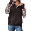 100% Clothing TEMU2026 Retro Plaid Patchwork Half Zip Stand Collar Hoodie