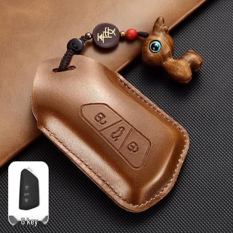 Leather Key Case for Volkswagen Models: T-Cross, Lavida, Lamando, Bora, Tiguan, Sagitar, Polo, Magotan, Passat, Tharu