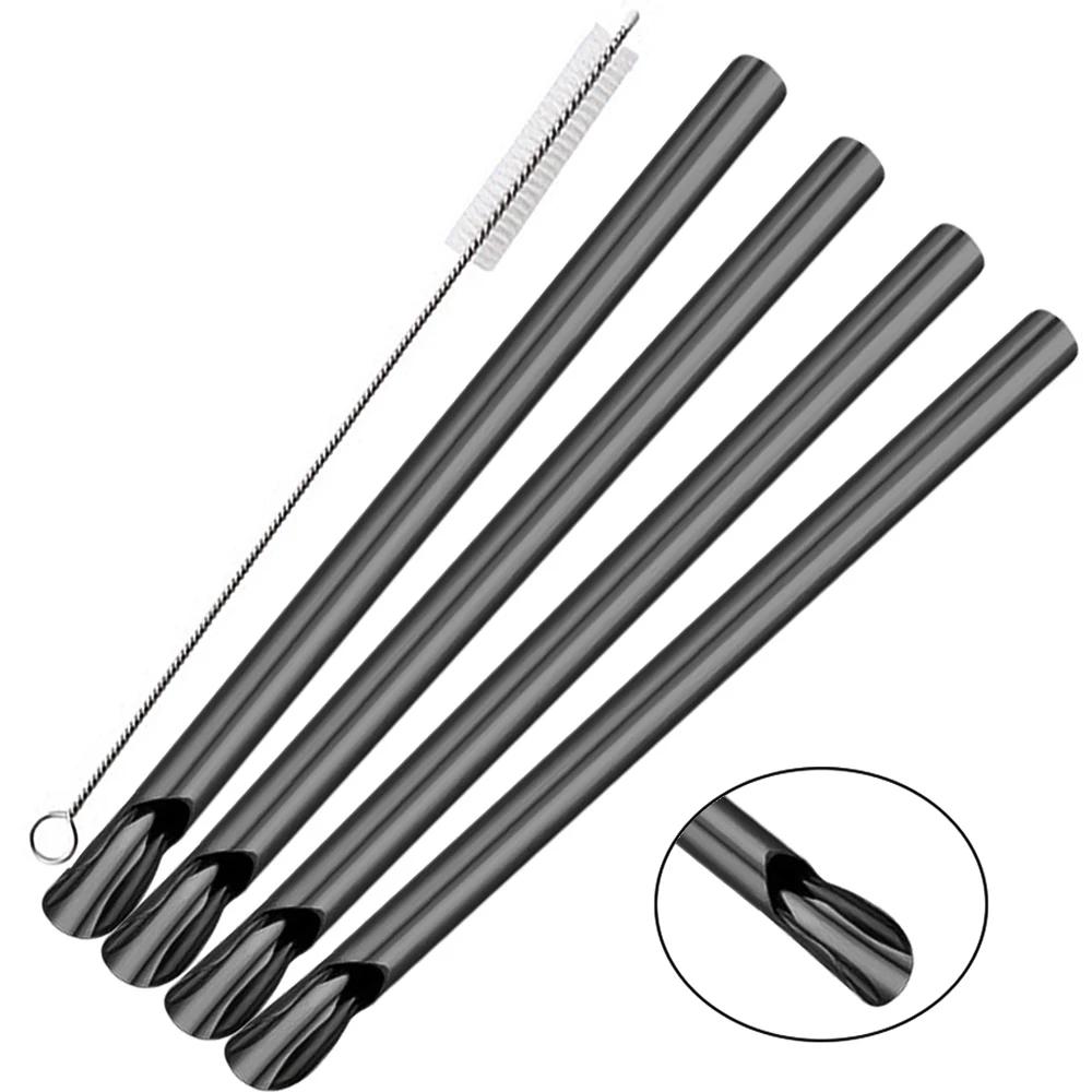 5Pcs Reusable Straw Pearl Milkshake Stainless Steel Bubble Tea Straw with Brush Set Stirring Smoothie Spoon Shaped Straw