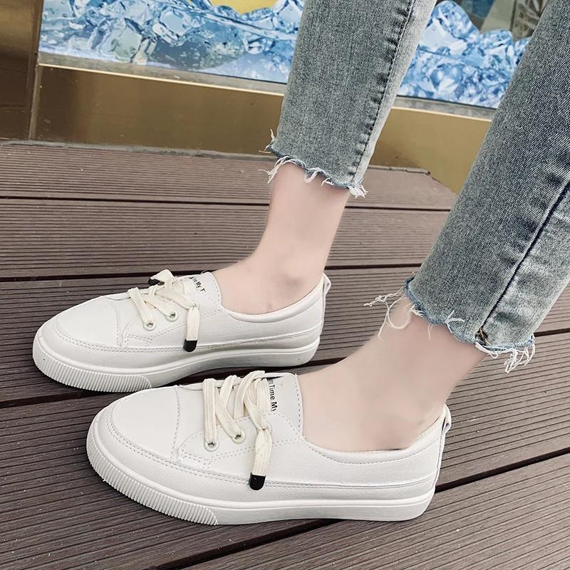 Fashion Women's Genuine Solid Color Simple Versatile Sports Shoes 2024 Spring and Autumn Casual Lace-Up Flat Comfortable Low-top Shoes