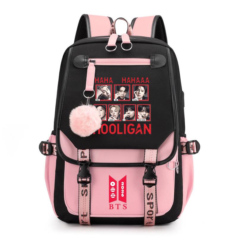 BTS Fashion Contrast Color Backpack for Students, Lightweight Large Capacity School Bag
