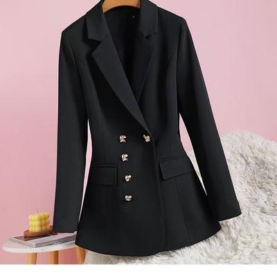Women Black Double Breasted Blazer Slim  Coat Spring Autumn Business Formal Office Suit Jacket Stylish Clothes