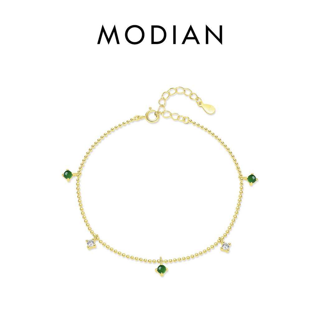 Modian 925 Sterling Zilveren Kleine Ronde Hanger Verstelbare Armband Groene & Doorzichtige Cz Link Ketting Armbanden Voor Vrouwen Sieraden Cadeau