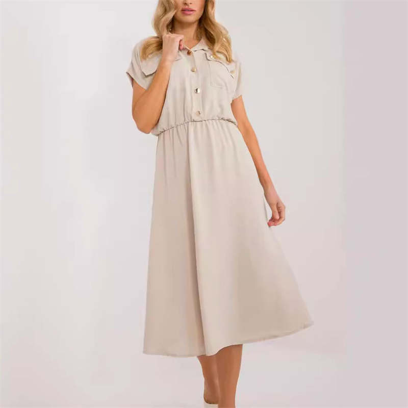 

Повседневное платье с пуговицами, юбка-миди, женская одежда, однотонная, с короткими рукавами XXL