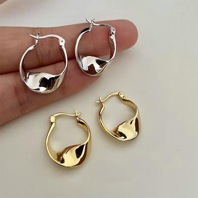 Vintage Metal Irregular Twisted Hoop Earrings For Women Girl Simple Gold Color Smooth Geometric Ear Buckle Jewelry Party Gifts