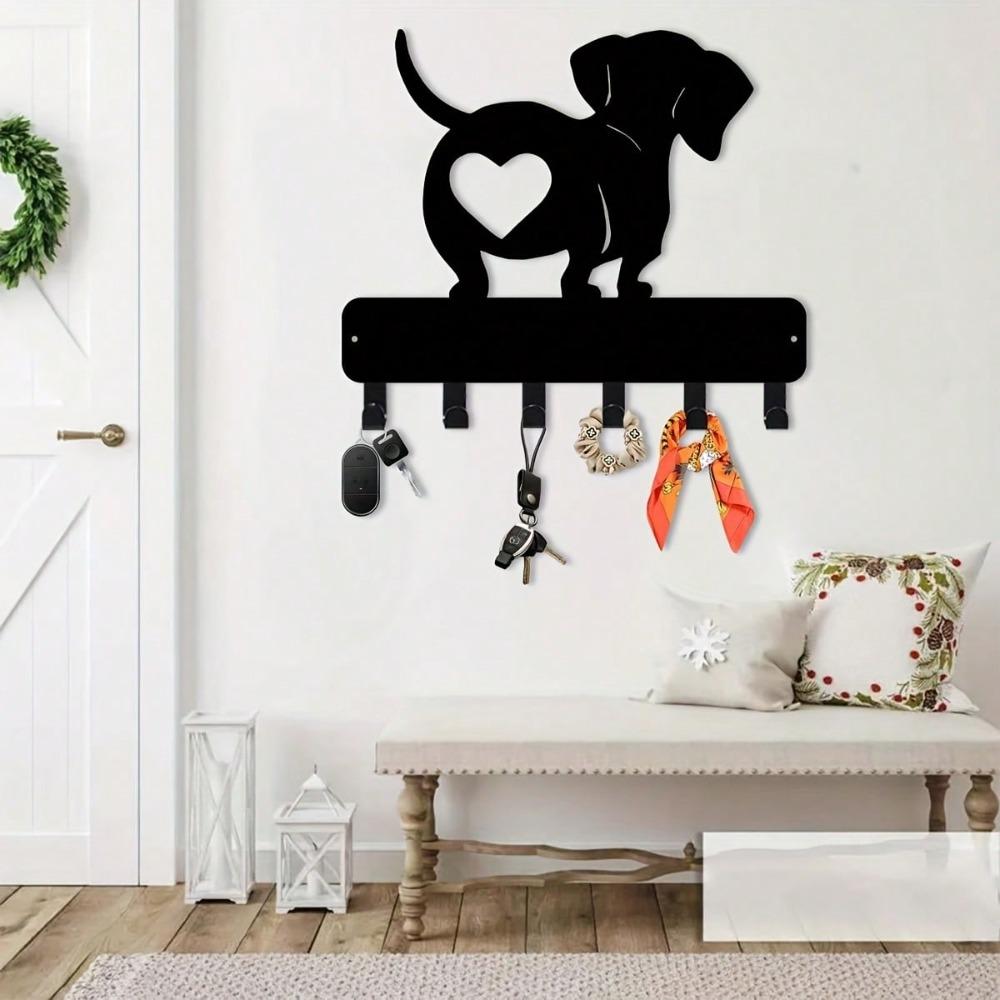 Metal Dachshund Key Holder Heart Shaped Wall Hook for Home Office Black