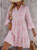 European & American Style Floral Bell Sleeve V-neck Midi Dress for Women