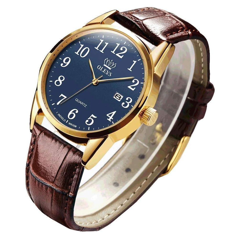 Men s Business Watch Arabic Numerals Leather Band Waterproof Calendar Display Luminous