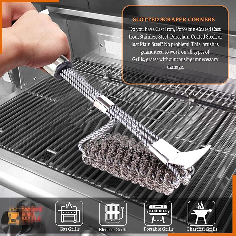 Edelstahl BBQ Grillbürste mit abnehmbarem Griff Sichere Draht-Grillbürste BBQ Reinigungsbürste Grillrost-Reiniger JT436