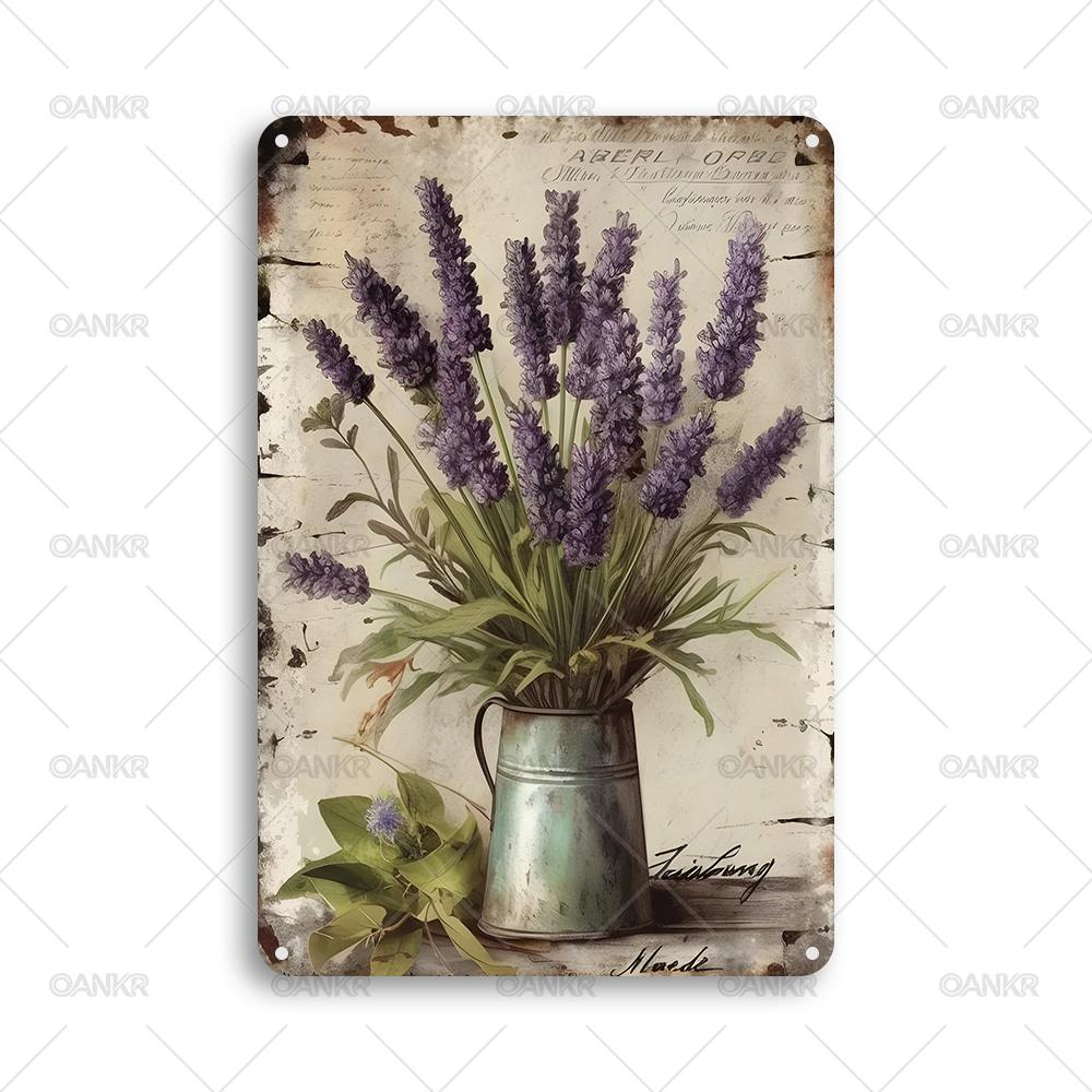 

Vintage Garden Art Poster Metal Tin Sign Lavender Bouquet Posters Metal Signs for Backyard Home Wall Decor Plaque Accessories 20x30cm（7.8x11.8inch）