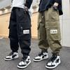 Autumn Winter Boys Cotton Cargo Pants Kids Casual Green Big Pocket Sweatpants Solid Color Sports Fleece Trousers Children's Clothing