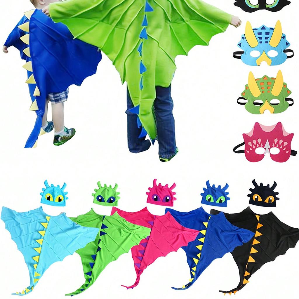 Christmas/Halloween Party Costume Cloak, Hat, Mask Dinosaur Element, Children Festival Performance Shawl Outfit, Holiday Party Cosplay Costume