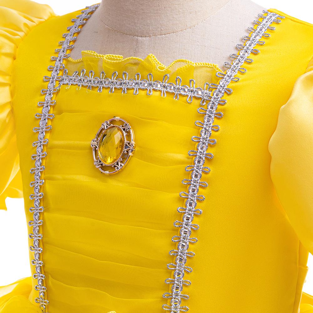 Girls' Cinderella Cosplay Dress - Puff Sleeve Frozen-Style Mesh Dress