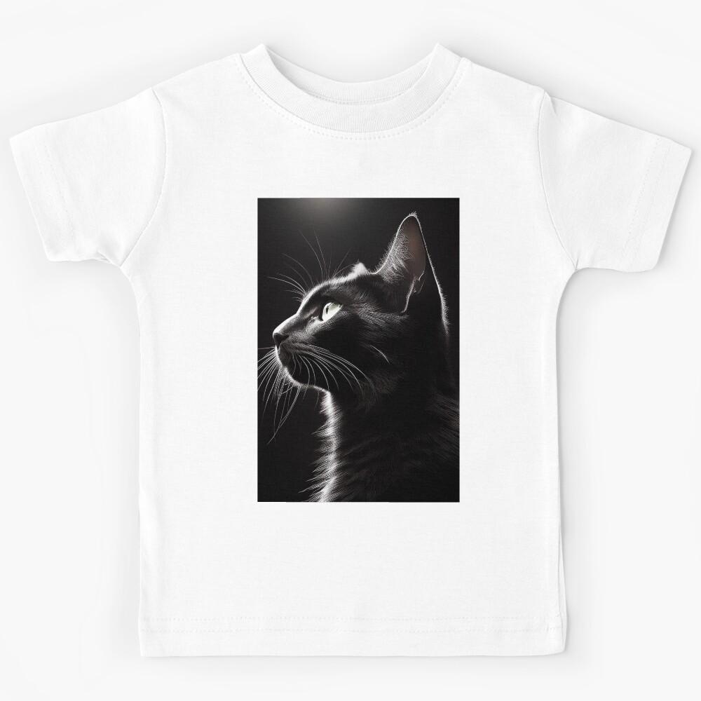 Beautiful black cat backlit at a black background Kids T-Shirt 110