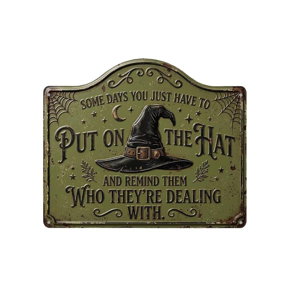 Vintage Witch Hat Sign 2D Flat Printing Retro Wall Art Sign Witch Hat Plaque Halloween Decoration