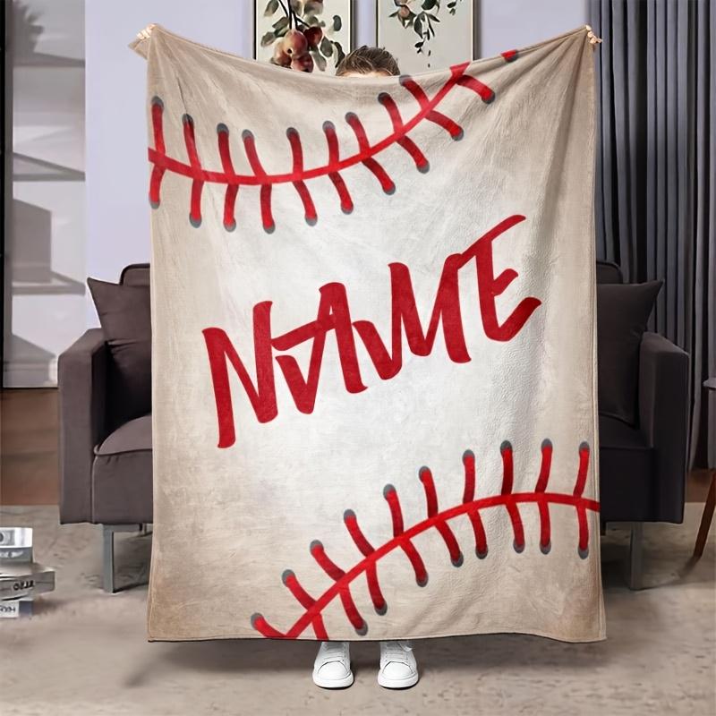 White Baseball Stitch Throw Blanket Custom Name Print Soft Cozy Wrap For Sports Fans Players And Adult Man Cave Decor